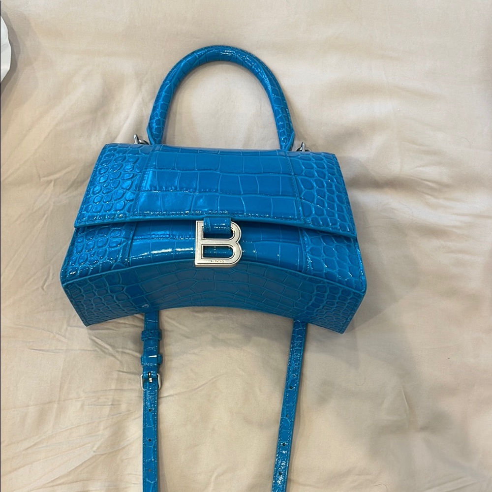 Balenciaga Blue Teal Crocodile Embossed Handbag Never Worn